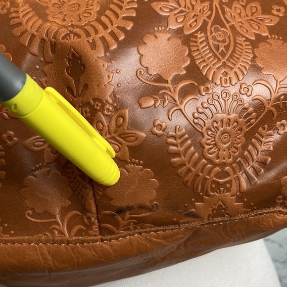 The Sak Indio Genuine Leather Satchel Purse Bag Floral Embossing Western Boho - Picture 4 of 16